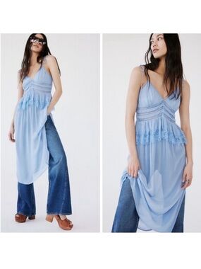 Free People Kiki Peplum Midi Slip Dress in chambra